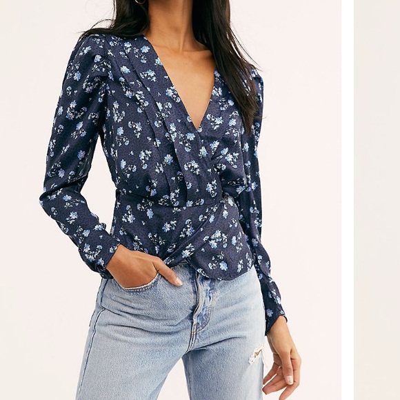 Free People Tops - Free people silky wrap front blouse!